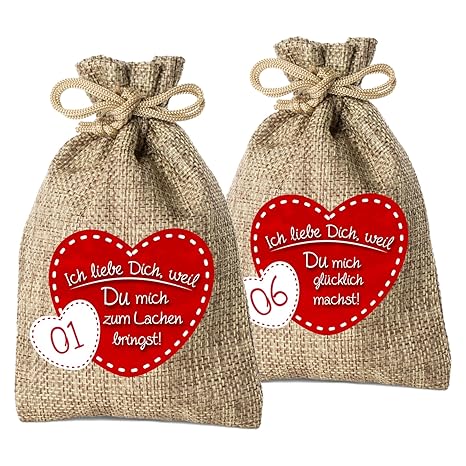 24 Adventskalender Säckchen Aus Jute Mit 24 Gründenich Liebe Dich Weil Für Erwachsene Männer Frauen Geeignet Für