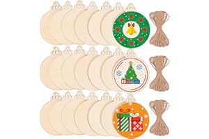 Max Fun 120Pcs Wood Slices 3.5" Wooden DIY Christmas Ornaments Unfinished Predrilled Wood Circles for Crafts Centerpieces Round Wooden Discs Hanging Decorations