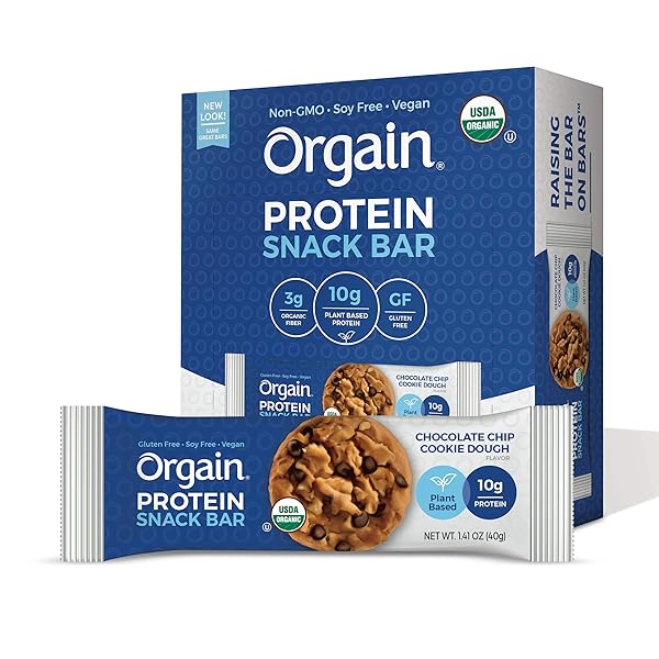 ORGAIN ORGANIC PLANT BASED PROTEIN BAR, CHOCOLATE CHIP COOKIE DOUGH 12 CT