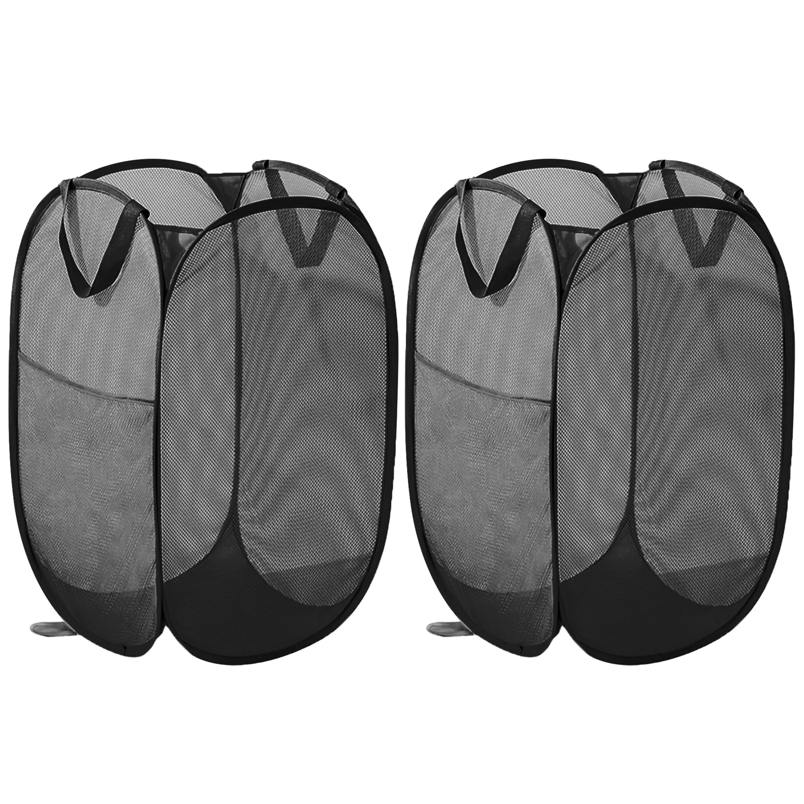 xiaoxiaozhijia 2 Pcs Pop Up Laundry Baskets,36 * 36 * 58cm,Foldable Washing Basket with Handles,Mesh Laundry Bag(Black-Vertical Version)