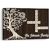 KiKiLuna Personalized Family Crossword Canvas Wall Art, Custom Names Crossword Sign with Tree, Rustic Farmhouse Family Name Canvas, Customized Wall Decor Gift for Home Living Room Bedroom