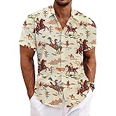 Cowboy Shirts for Men Western Shirts Rodeo Bowling Outfit Country Tshirt Mens Button Down Shirt Graphic T-Shirts
