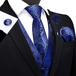 GUSLESON Navy Blue Vest Paisley Suit Vest Tie and