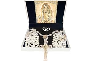 ESNOY Lazo Para Boda,Wedding Lasso for Ceremony,Lazos Para Boda Catolica,Lazos Para Bodas De Iglesia Para Novios,Pearls Bead Rosary with Unity Cross for Wedding Ceremony,Lazo De Bodas Para Los Novios