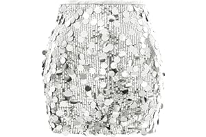 COOUFE Women Sequin Mini Skirt Sexy Sparkle Waist Elastic Stretch Night Out Party Club Short Skirts