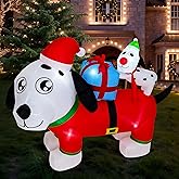 PRESENCE Christmas Inflatables Outdoor Decorations - 5FT Christmas Blow Up Dog Family LED Lights with Gift Box, Winter Decor Xmas Kids Gift for Outdoor Yard Decorations