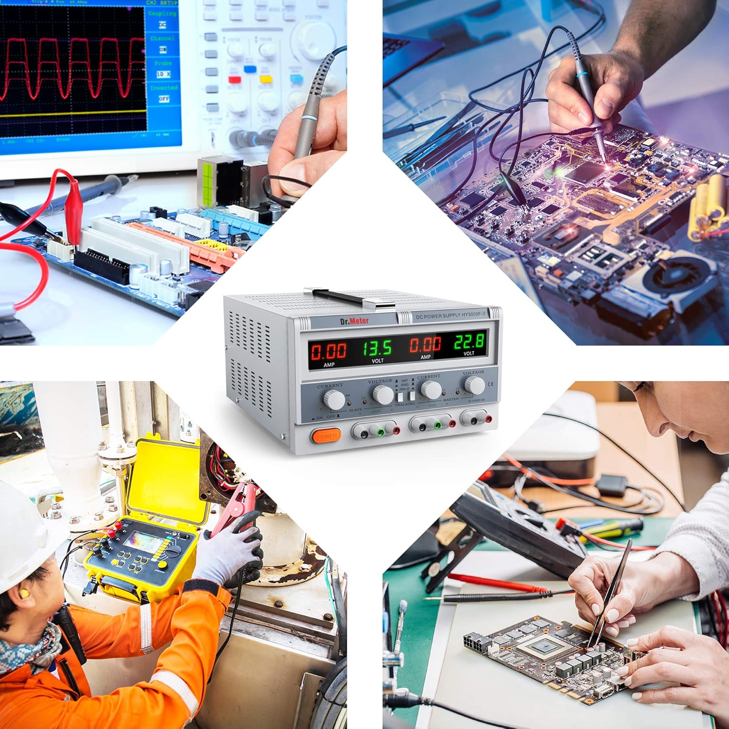 Dr.meter Triple Linear Variable DC Power Supply, Adjustable 30V/5A, Series and Parallel Mode(MAX 60V/10A) Input Voltage 104-127V, with Alligator Leads to Banana and AC Power Cable: Power Distribution Units: Industrial & Scientific