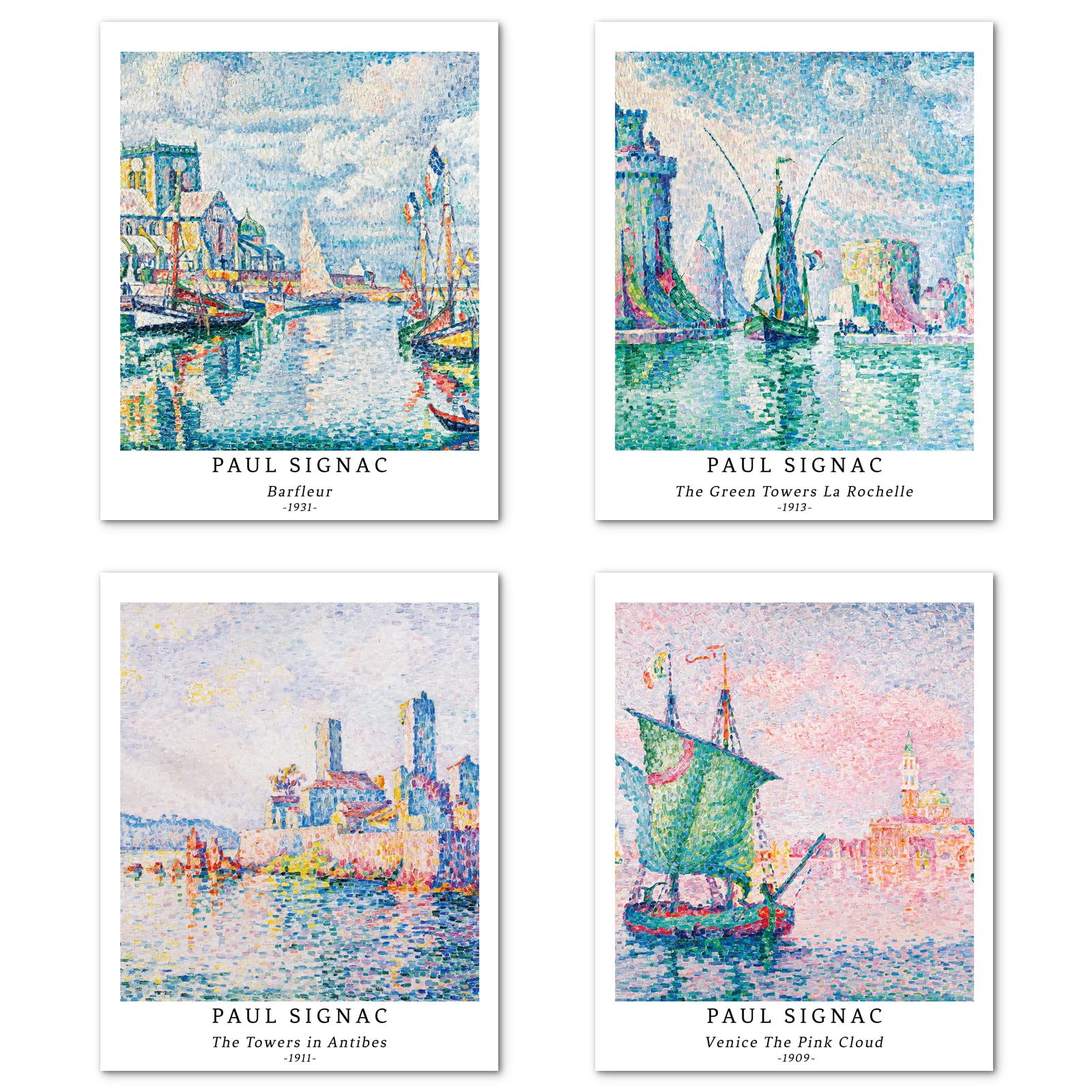 Berkin Arts Wall Art Unframed Prints Giclee Art Paper Set of 4, 11x14 inch Landscape Artwork, College DecorationIllustrations Sunset Cityscape Rustic Frameless Watercolor PrintsPaul Signac Paintings
