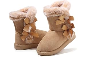 LONSOEN Kids Girls Boys Winter Warm Boots Suede Lightweight Faux Fur Lined Mid Calf Snow Boots for Toddler/Little Kid