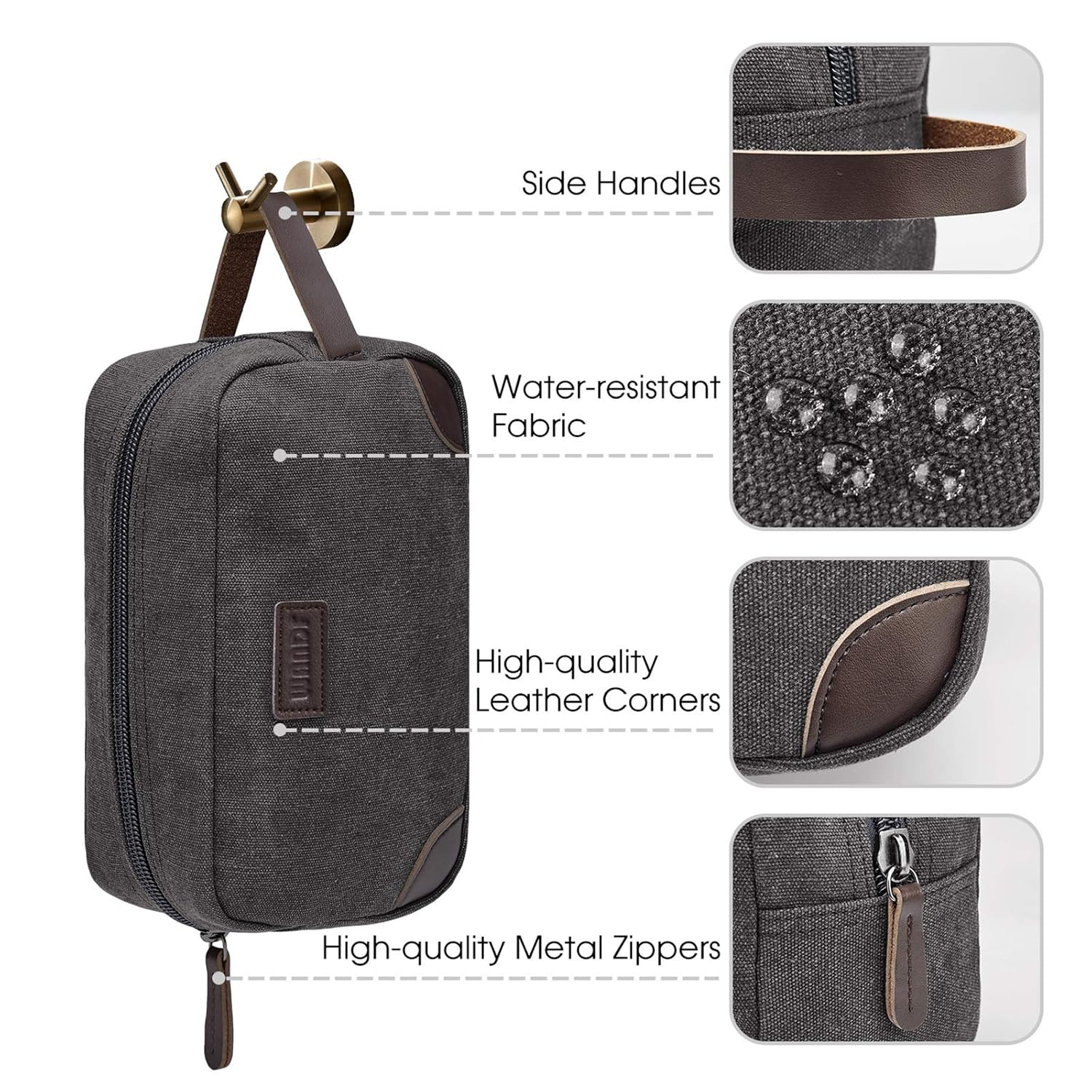 WANDF Toiletry Bag Small Nylon Dopp Kit Lightweight Shaving Bag for Kids Men and Women Grey : Beauty
