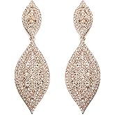 Flyonce Women's Rhinestone Crystal Wedding Bridal 2 Leaf Drop Dangle Chandelier Earrings