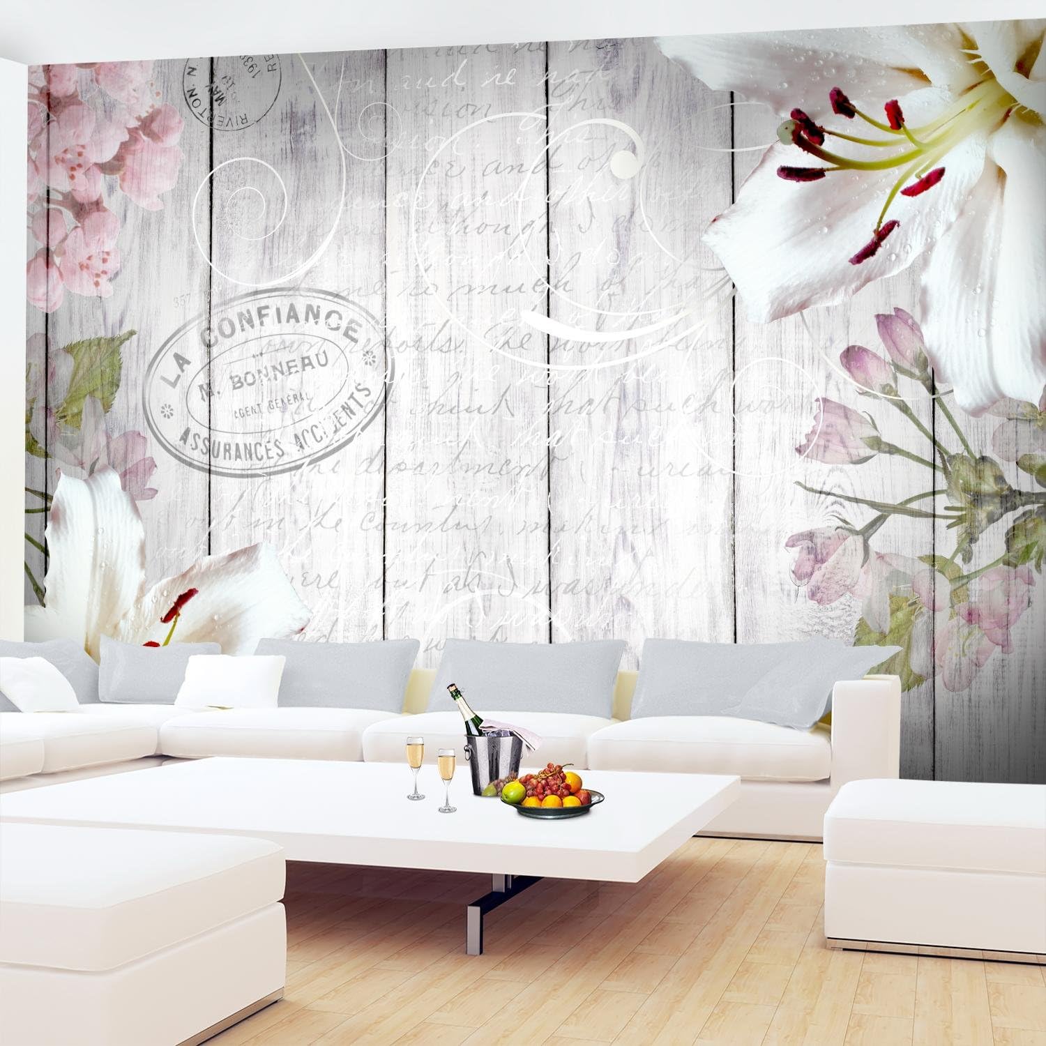 Runa Art Photo Wallpaper Flowers Vintage Lillien 352 x 250 cm Non-Woven Wall Art XXL Moderne Living Room Bedroom Gray 9117011a - Image 5