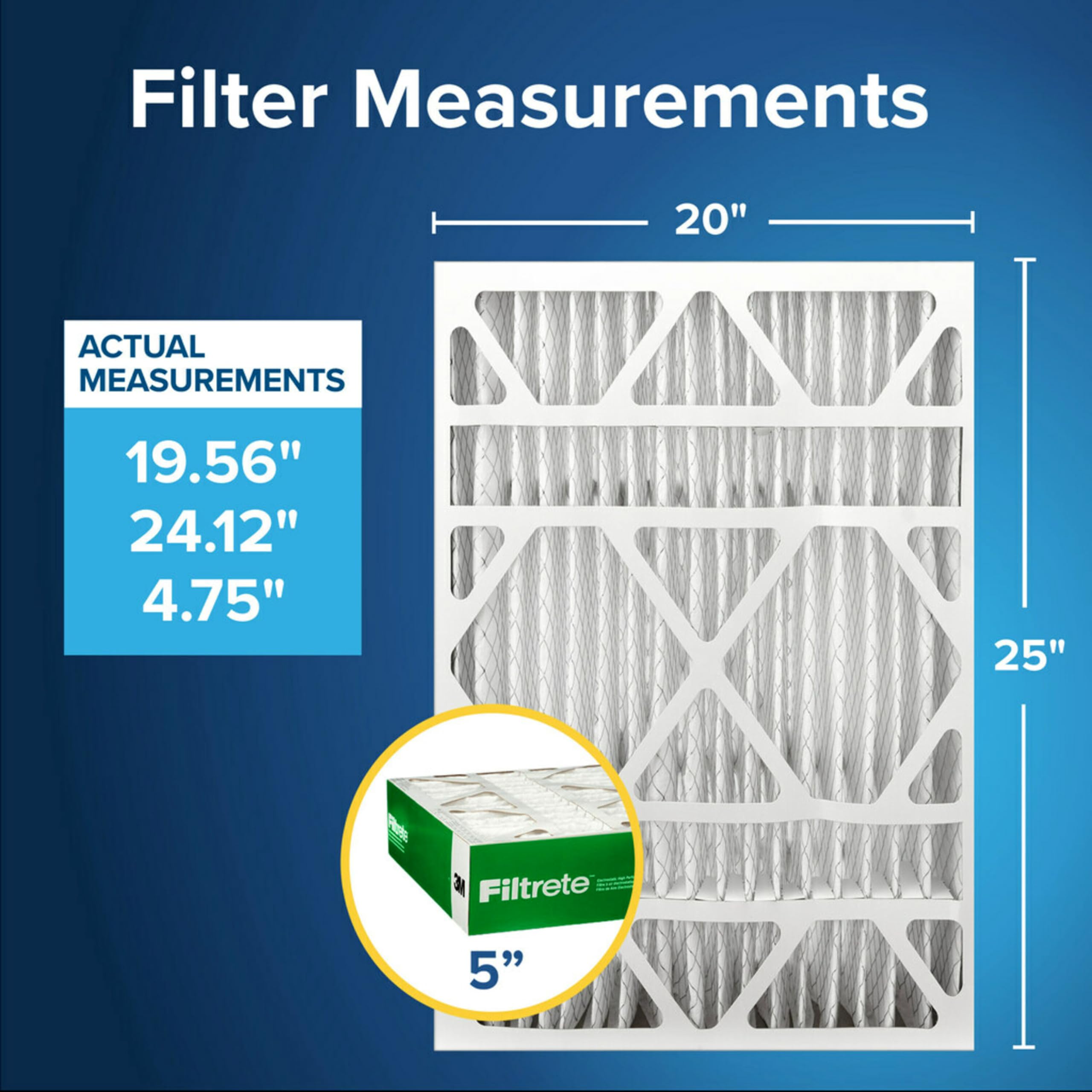 Filtrete 20x25x5 AC Furnace Air Filter, MPR 700, MERV 8, Fits Trion Air Bear & Carrier, Dust, Pollen & Pet Dander Reduction, 2-Pack (actual size 19.56 x 24.13 x 4.75 in)