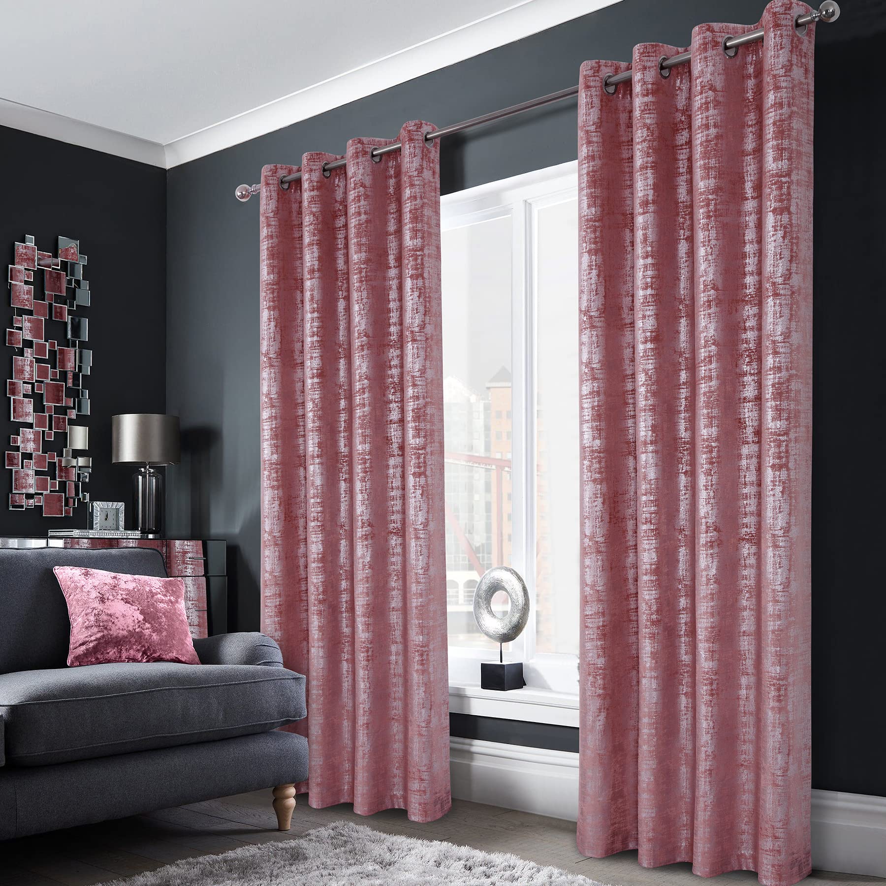 always4u Soft Velvet Curtains 100% Blackout for Window for Bedroom Thermal Silver Foil Printed Shining Luxury Window Treatment Drapes for Living Room 1 Pair Pink 66 * 90