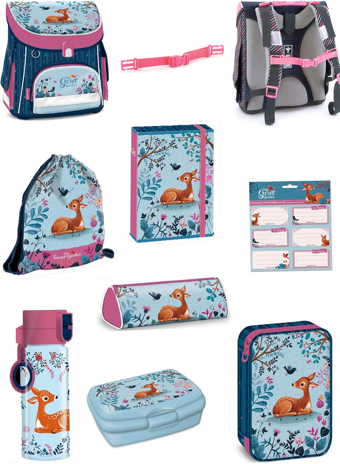 exclusiv 9tlg deer reh garten schulranzen set tiere kinder schulranzen mit brustgurt und magnetverschluss neu edel amazon de koffer rucksacke taschen