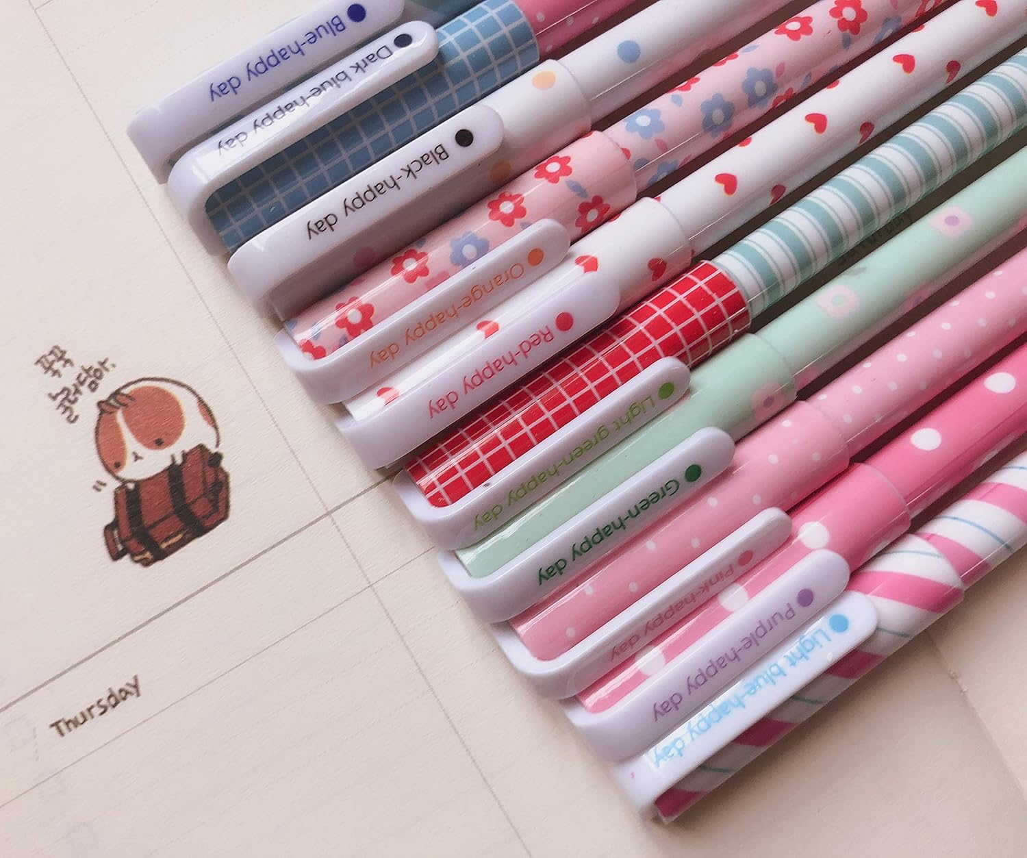 Amazon Li Hi ゲルインクペン カラフルローラーボールペン かわいい韓国漫画ピンペン かわいい文房具 子供 女の子 子供 学生 ティーン用 10色 カラースタイル ジェルインクボールペン 文房具 オフィス用品