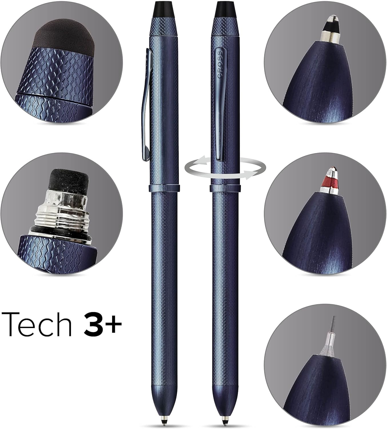 CROSS Tech3+ Dark Blue PVD Multifunction Pen - Black, Red and 0.5mm Lead, AT0090-25 - Image 3