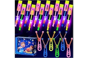 SCIONE 24 Sets LED Flying Set, 24 Slingshot+24 Glow Helicopter-48 Pcs, Flying Toy Outdoor Toys Glow in The Dark Party Supplies Party Favors for Kids 8-12,4-8