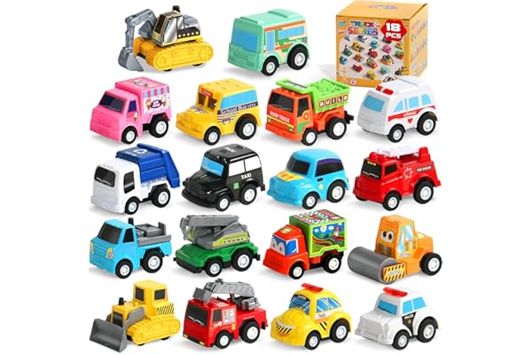 Fajiabao 18 PCS Toy Cars for Toddlers Mini Pull Back Cars Trucks Party Favors for Kids 3-5 Classroom Prizes Easter Egg Filler