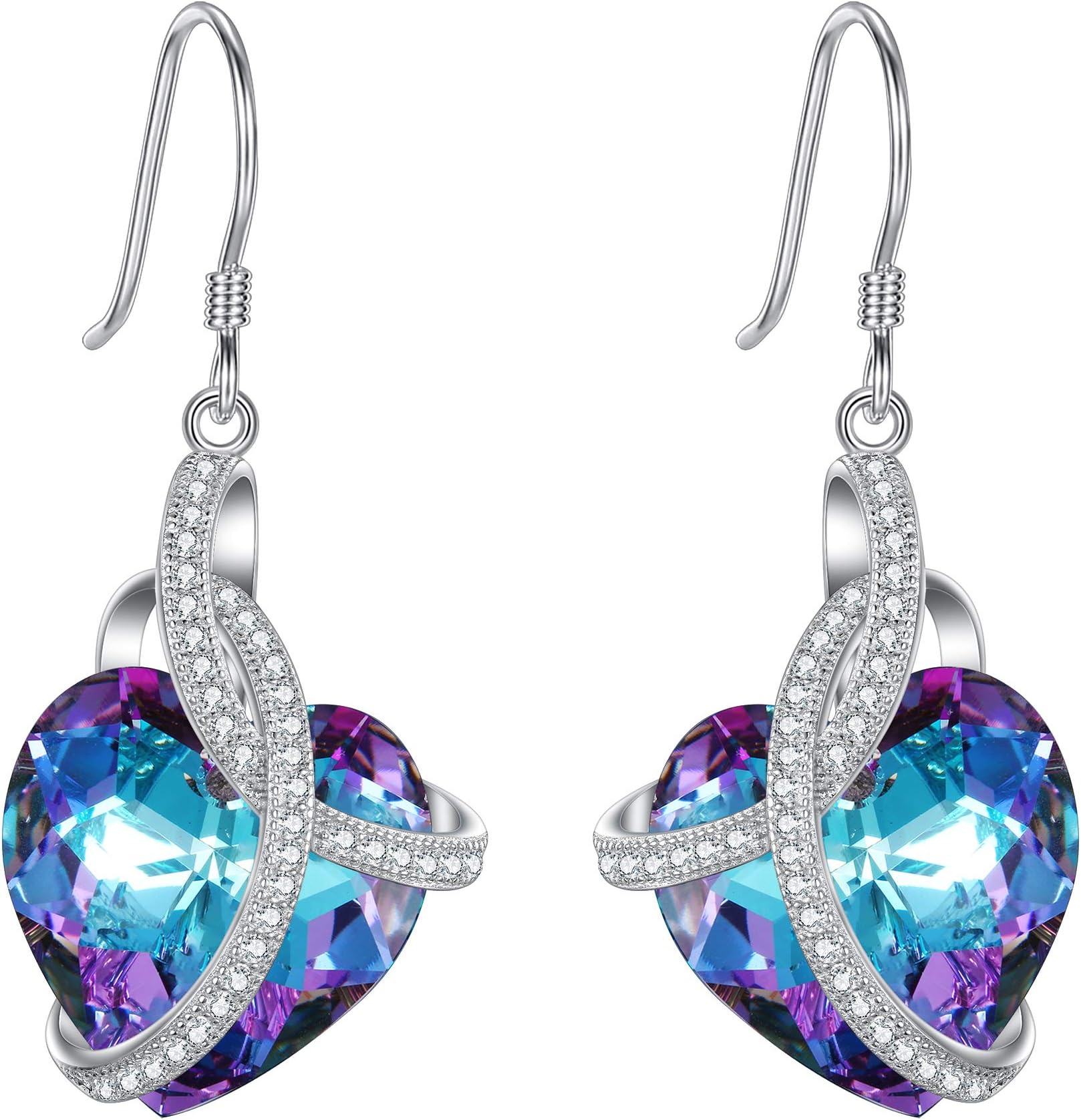 EleQueen925 Sterling Silver CZ "Courageous Heart" Inspired Hook Drop Earrings Made with Austrian Crystals, Valentine's Day/Mother's Day/Christmas Jewelry Gift