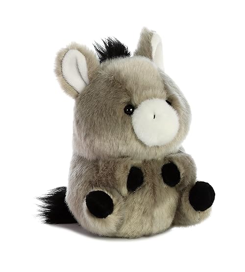 Aurora® Round Rolly Pet™ Bray Donkey™ Stuffed Animal - Adorable Companions - On-The-Go Fun - Gray 5 Inches