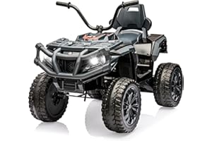 u URideon 24V Kids Ride On Electric ATV, 4 Wheeler Quad Car Toy, EVA Tires, Battery Powered Vehicle,LED Headlights, Music (Black)