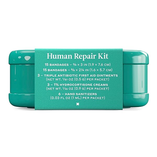 WELLY HUMAN REPAIR KIT – ADHESIVE FLEXIBLE FABRIC BANDAGES, SINGE USE OINTMENTS TRIPLE ANTIBIOTIC, HAND SANITIZER, AND HYDROCORTISONE – 42 COUNT