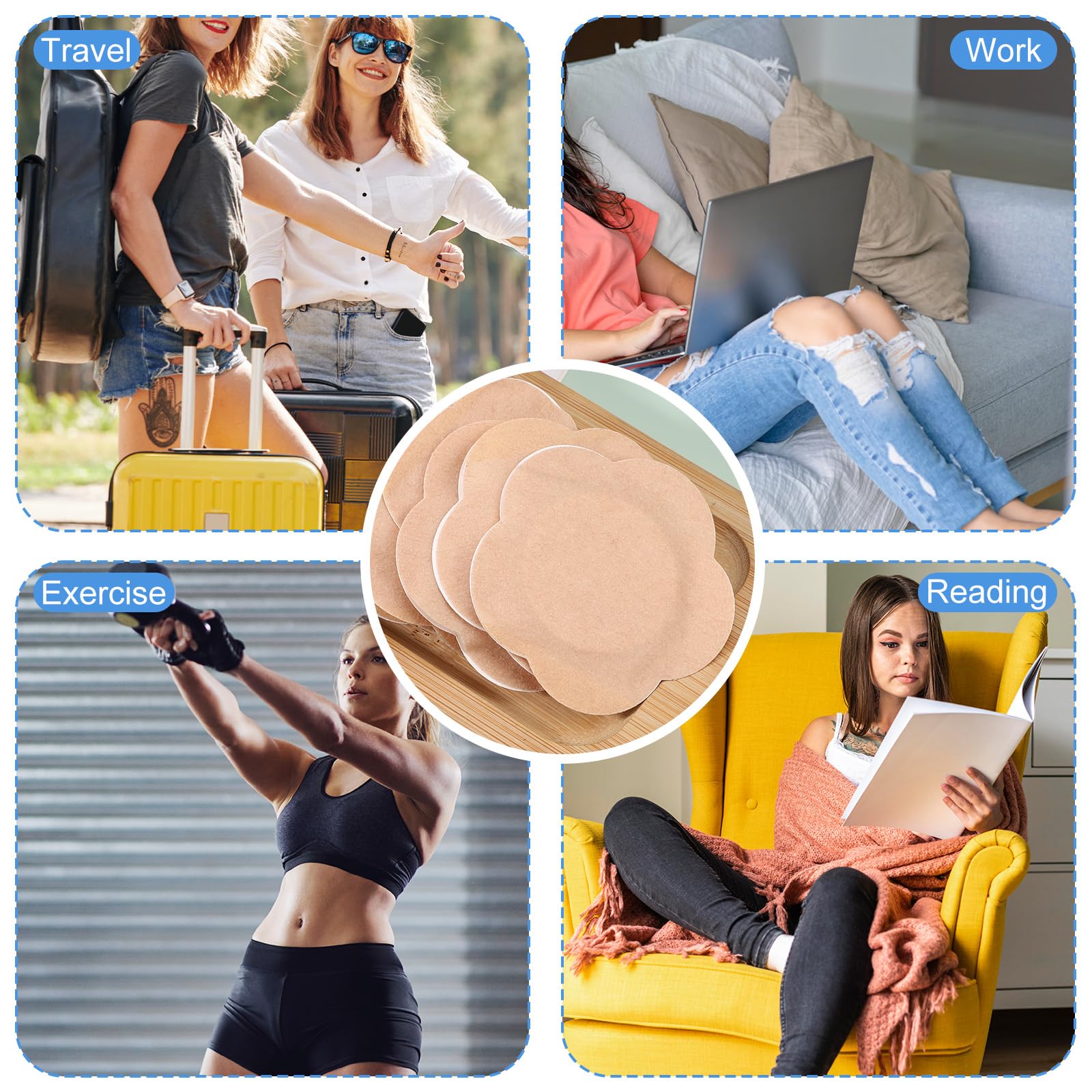 60 Pcs Plum Blossom Castor Oil Pack Wrap for Belly Button, Self-Adhesive Disposable Spunlace Cloth Castor Oil Belly Button Patch with Cotton, Oils Not Included (Skin Color)