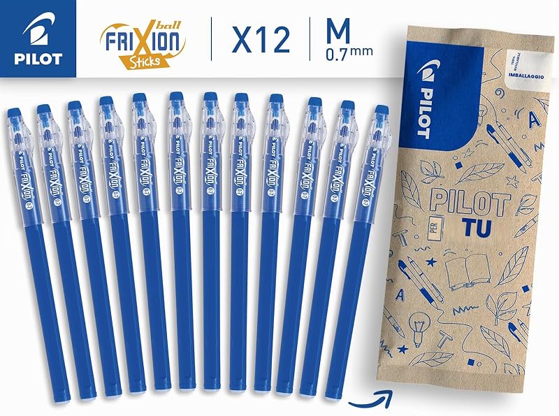 - Set di 12 FriXion Ball Stick - Penna a Inchiostro Termosensibile Cancellabile - La FriXion economica - Blu - Punta Media