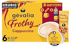 Gevalia Frothy 2-Step Artificially Flavored Cappuccino Espresso Style K‐Cup Coffee Pods & Froth Packets Kit, 6 ct. Box