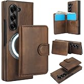 XIMAND for Samsung Galaxy Z Fold 6 Case with 2 in 1 Detachable Magnetic Wallet, 4 Card Slots and Cash Slot,Compatible MagSafe, RFlD Blocking Premium PU Leather Wireless Charging-Brown
