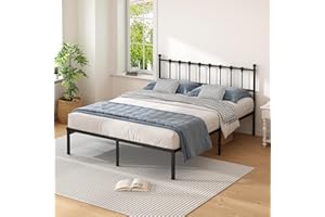 Kujielan Full Size Bed Frame with Modern Headboard, Metal Platform Bed Base with Strong Support, No Box Spring Needed, Easy Assembly, Noise Free，Black