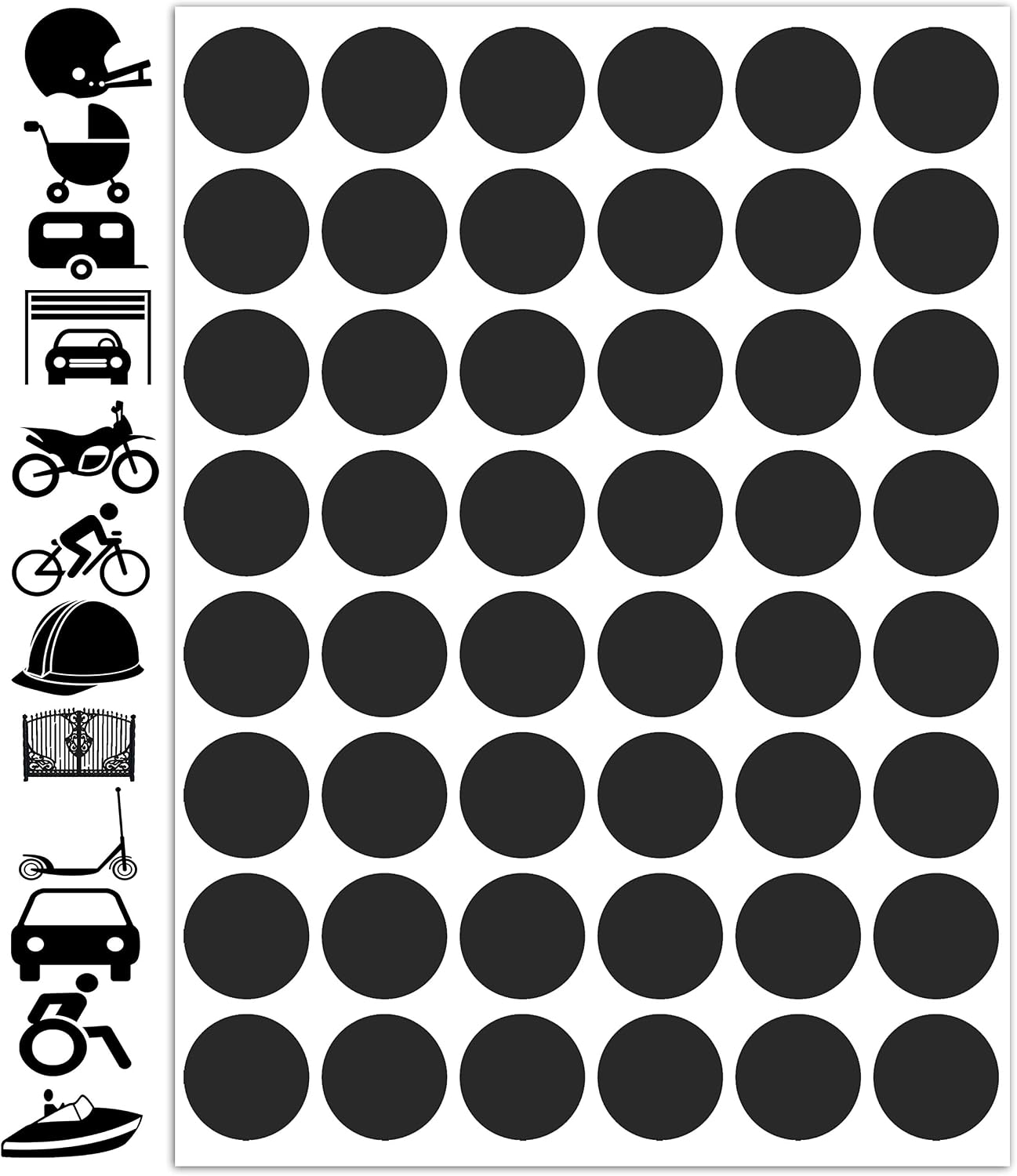 Biomar Labs Black Reflective Stickers Set - Self Adhesive Helmet Bike Car Decals, Waterproof and UV Resistant (48 Pieces D 62)