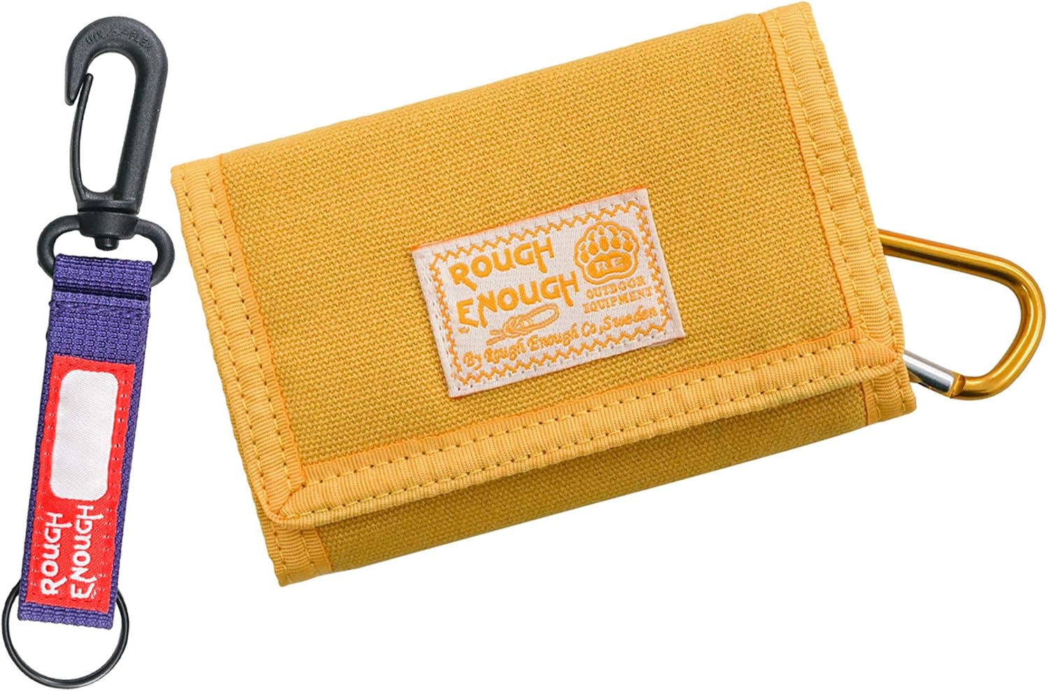 Rough Enough Mens Kids Boys Wallets for Teenagers with Zip Coin Pocket Card Holder with Carabiner Key Chain in Mustard for Sports School Travel