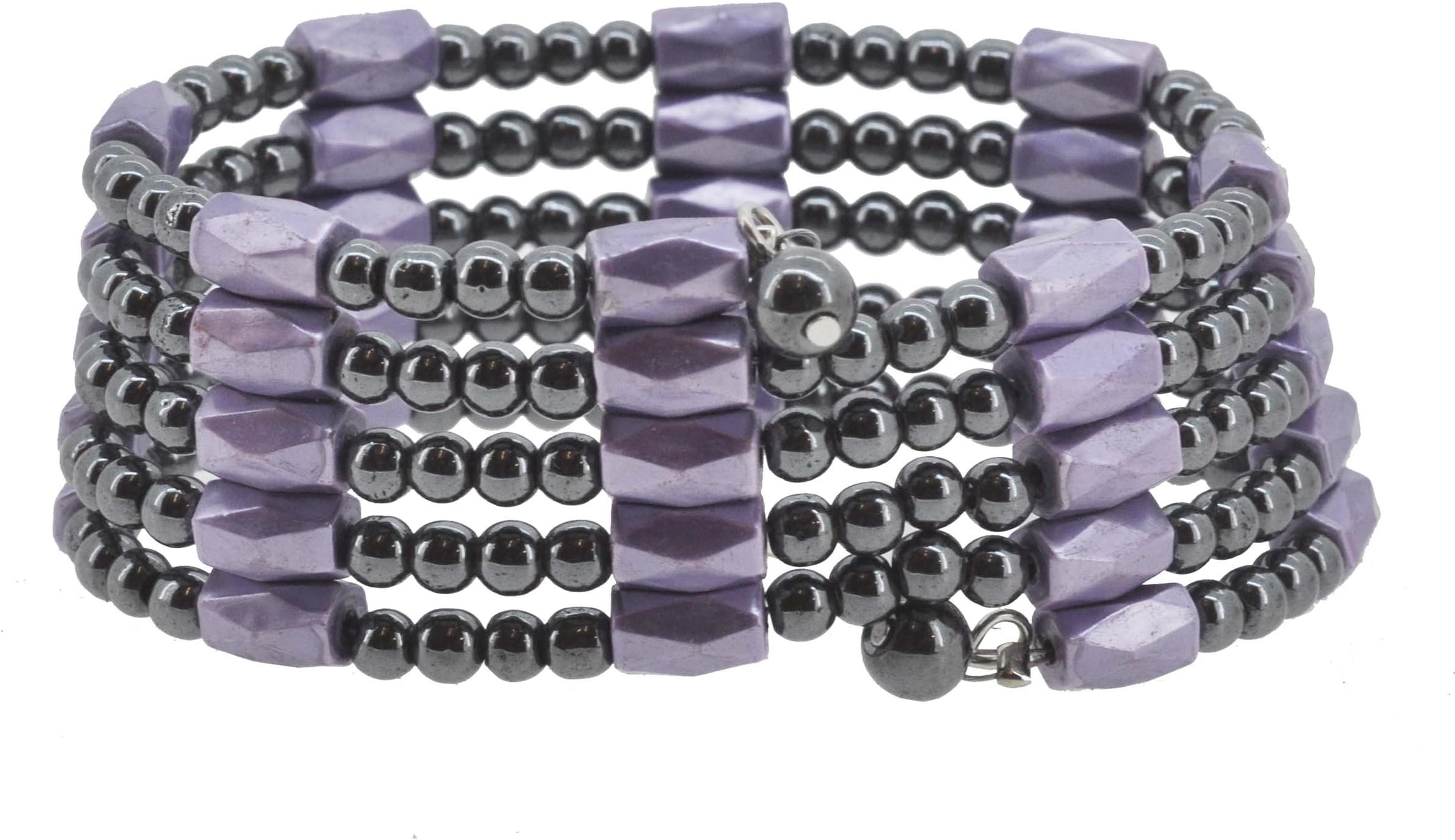 Lilac Magnetic Simulated Hematite Beaded Necklace, Wrap Bracelet, Anklet