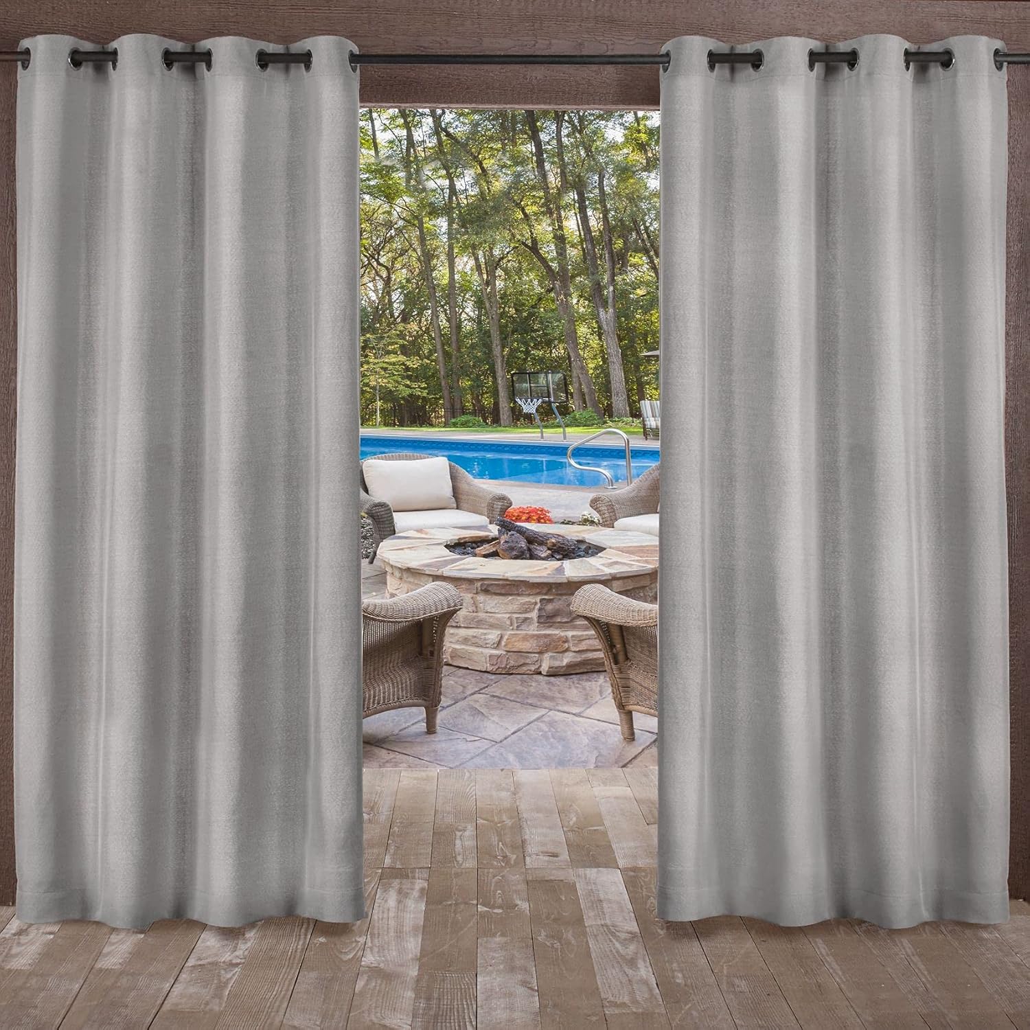 Outdoor Curtains - Exclusive Home Biscayne Indoor/Outdoor Two Tone Textured Grommet Top Curtain Panel, 54