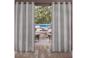 Exclusive Home Biscayne Indoor/Outdoor Two Tone Textured Grommet Top Curtain Panel, 54"x108", Silver, Set of 2