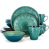 Elama Sea Foam Mozaic 16 Piece Round Stoneware Dinnerware Set in Sea Green