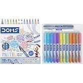 Doms Super Soft Tip Pastel Shades Brush Pen Set | 12 Pastel + 1 Silver + 1 Blender | Ideal for Doodling, Illustrations, Calligraphy, Artists &amp; Professionals | Pack of 1