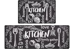 HEBE Anti Fatigue Kitchen Rug Set of 2 Non Slip Cushioned Kitchen Mats for Floor Waterproof Comfort Kitchen Rugs and Mats Farmhouse Chef Mats Floor Carpet for Sink,Laundry Room