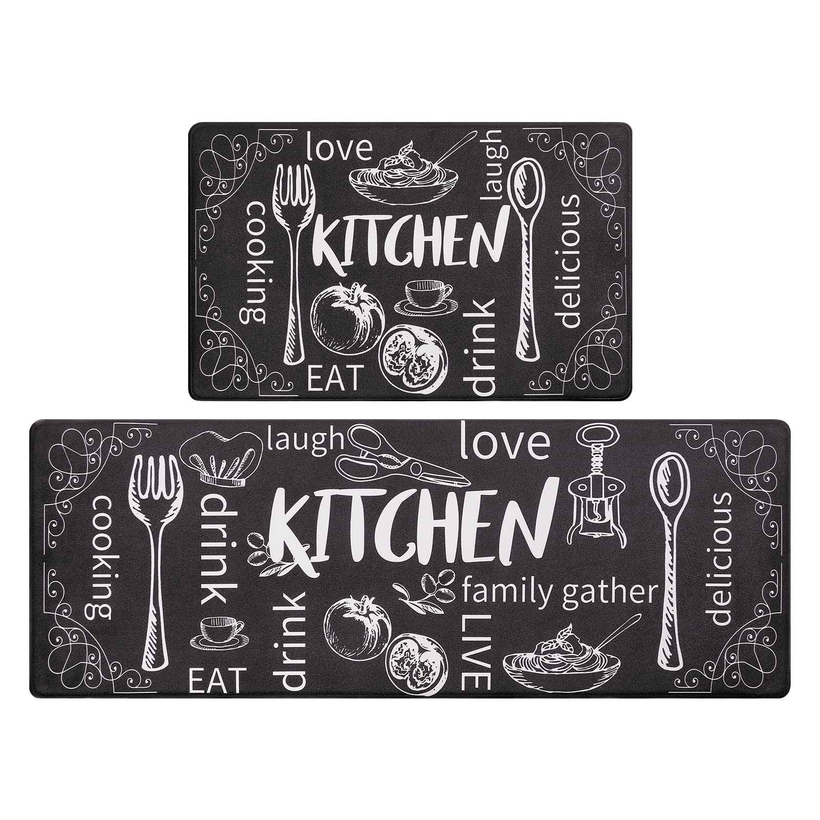 Photo 1 of HEBE Anti Fatigue Kitchen Rug Set of 2 Non Slip Cushioned Kitchen Mats for Floor Waterproof Comfort Kitchen Rugs and Mats Farmhouse Chef Mats Floor Carpet for Sink,Laundry Room