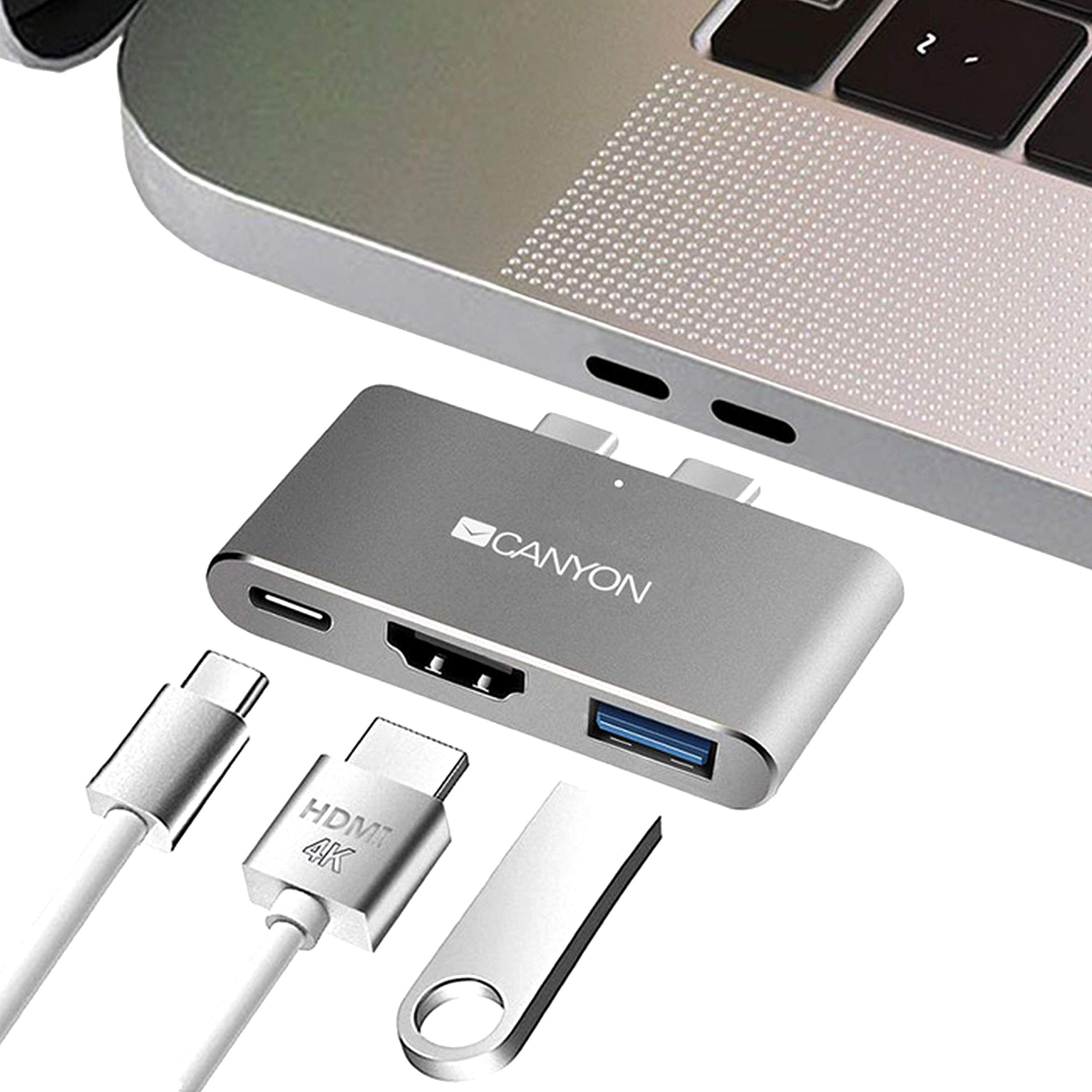 CANYON 3-in-1 Thunderbolt 3 Docking Station with 3.0 USB Hub and 4K HDMI Port, High Speed Charging and Data Transfers, Compatible with MacBook Air and Pro PCs