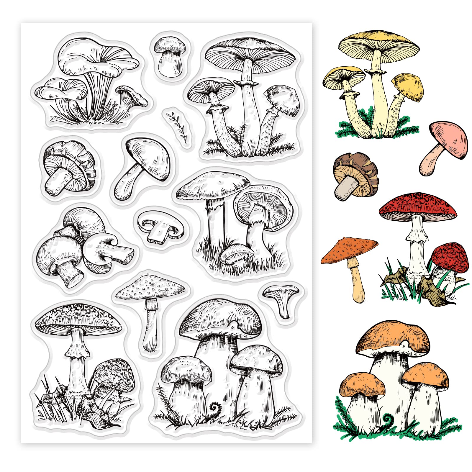 INFUNLY Mushroom Clear Stamps - Transparent Plants Silicone Stamps for Card Making, Scrapbooking, Decoration & Crafts