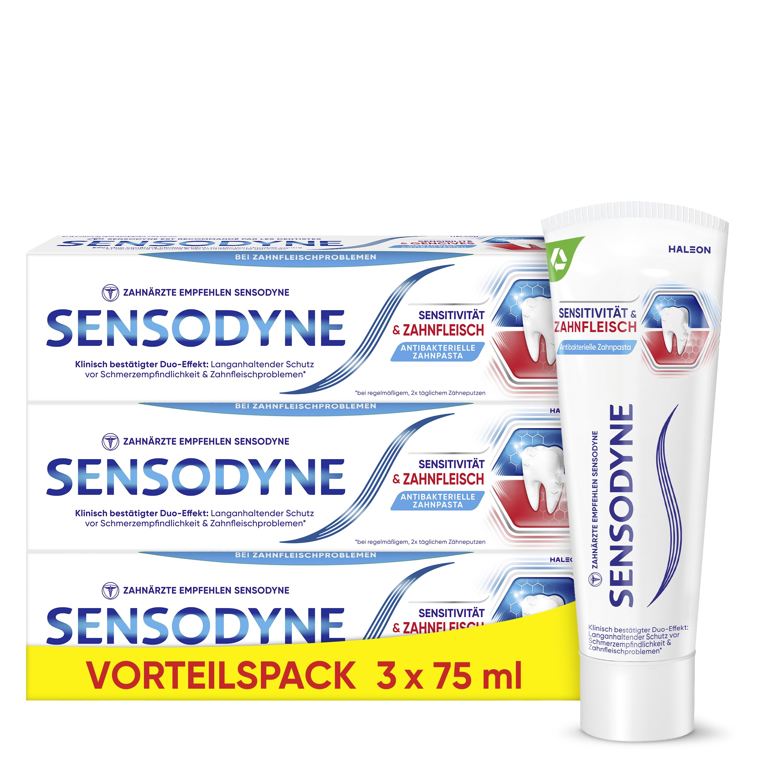 Sensodyne Sensitivität & Zahnfleisch Zahnpasta, 3x75ml, Zahncreme für verbesserte Zahnfleischgesundheit und Reduktion der Schmerzempfindlichkeit