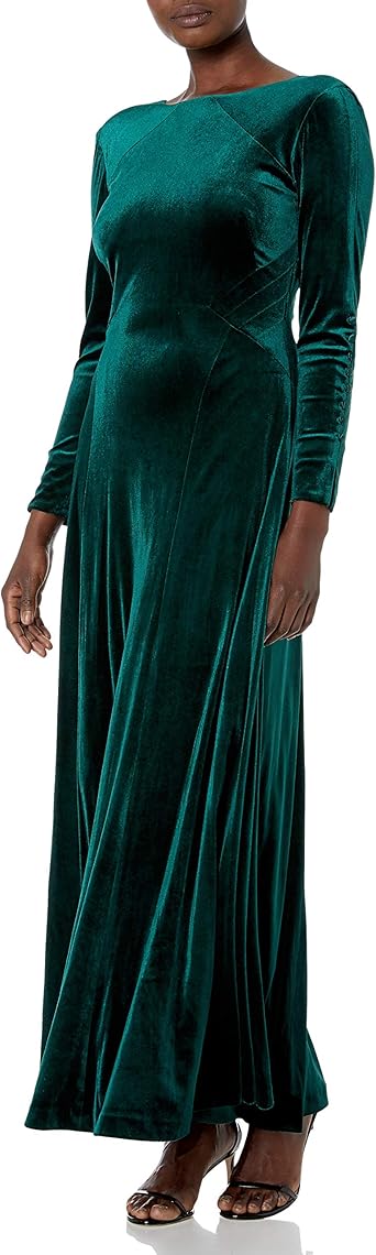 long sleeve green velvet gown