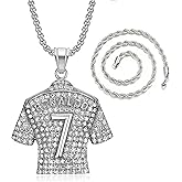 HAILIWEI Number 7 Soccer Jersey Pendant Necklace, No.7 Soccer Jersey Ball Necklace for Men Women Gold Silver Number Football Necklace Rock Football Player Charm Jewelry