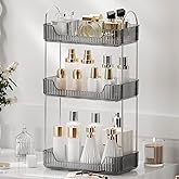YCIA&DONE Bathroom Organizer Countertop, Makeup Storage, Skincare Cosmetic Tray Shelf, Perfume Holder Rack for Vanity Counter, Large Capacity, Easy to Install, Clean, 3 Tiers, Smoky Gray