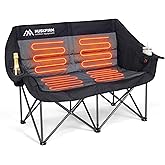 Huskfirm Heated Double Camping Chair, Heated Camping Chair with 3 Adjustable Temperatures and 4 Heating Zones,Portable Heated Chairs Outdoor Sports Support 650lbs（Battery Not Included）