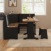 AMERLIFE 3-Piece Breakfast Nook Dining Set with Storage, Black Oak | L-Shaped Corner Bench, Hidden Storage, Compact Dining Set for Small Spaces, Kitchen Dining Room Furniture