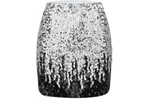 Shestellar Sequin Skirt Sparkling Stretchy Bodycon Mini Skirts Glitter Sparkle Skirt for Women